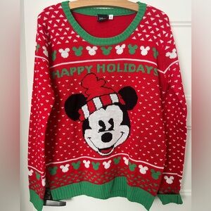 NWOT Red Holiday Sweater with Mickey Mouse Design